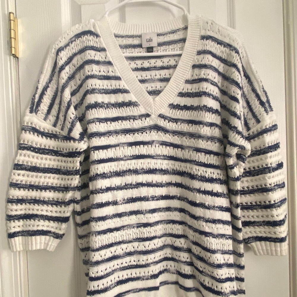 Snow White and Navy Stripe Cabi Sweater